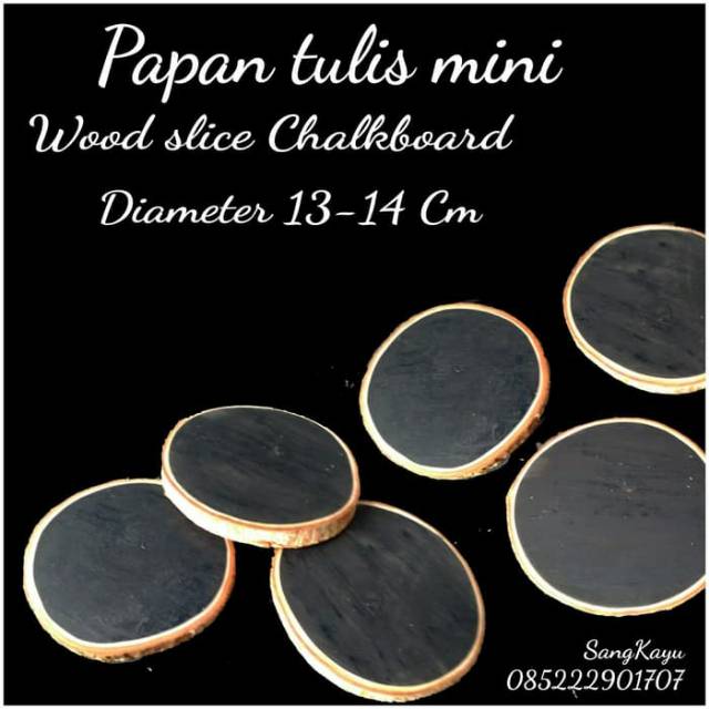 Papan tulis mini Chalkboard wood coaster tatakan kayu hiasan dinding 13-14 cm