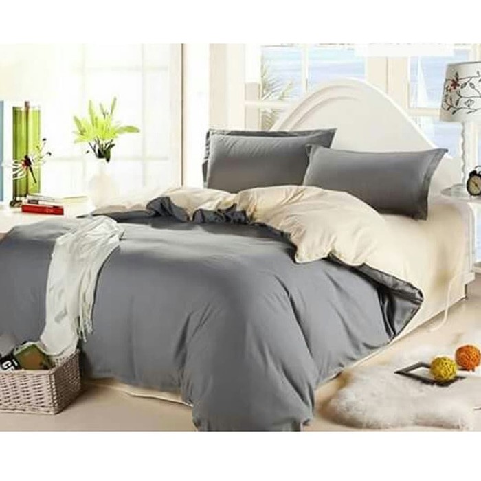 NEW Sprei Jaxine Katun Jepang 160x200x35 Polos Abu Tua Abu Muda
