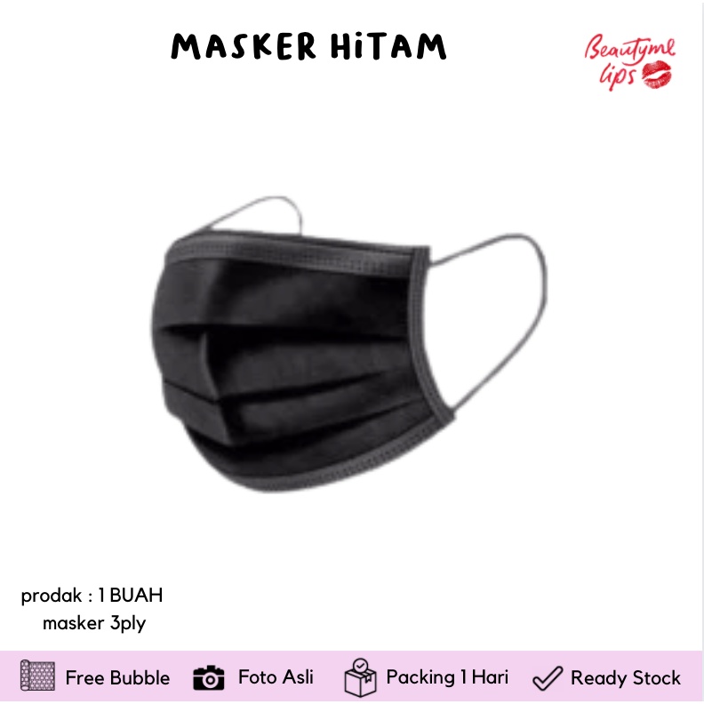 Masker 3 Ply Hitam Satuan / Ecer