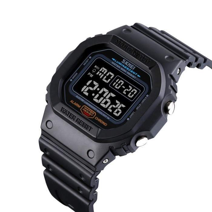 Jam Tangan Pria Digital Sport Kotak Original SKMEI 1554 Anti Air HITAM