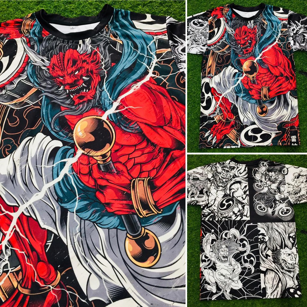 Tshirt Raijin Japanese Myth God Of Thunder Lightning and Storms Fullprint Anime Manga Premium Dryfit