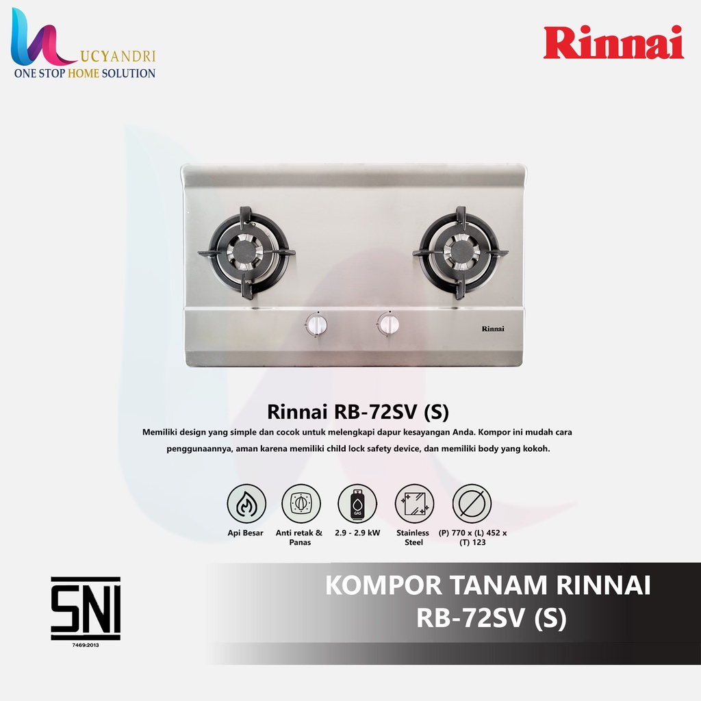 Built-in Gas Hob Kompor Gas Tanam 2 Tungku Rinnai RB-72SV (S) / RB72SVS