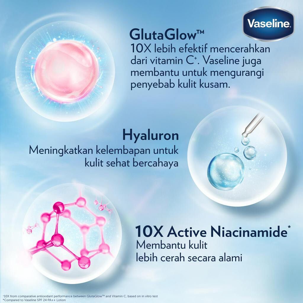 BPOM Vaseline Healthy Bright Gluta Hyaluron Niacinamide Serum UV Lotion Flawless Bright Dewy Radiance 200ml Pelembab Pemutih Kulit Badan