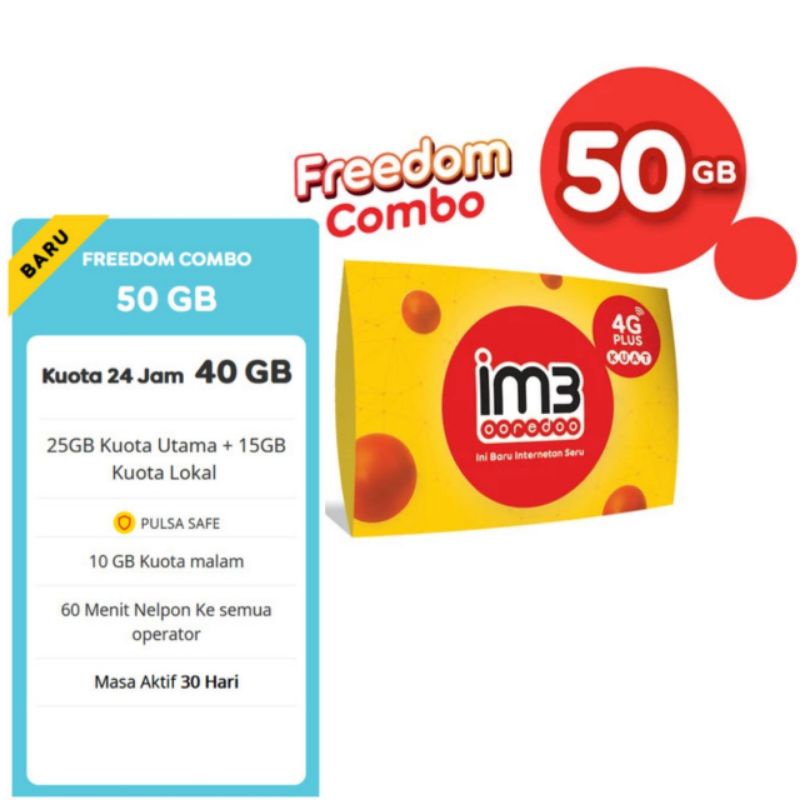 PERDANA INTERNET FREEDOM COMBO 50GB / 30GB / 20GB / 14GB / 8GB / 4GB INDOSAT OOREDOO / 30 HARI
