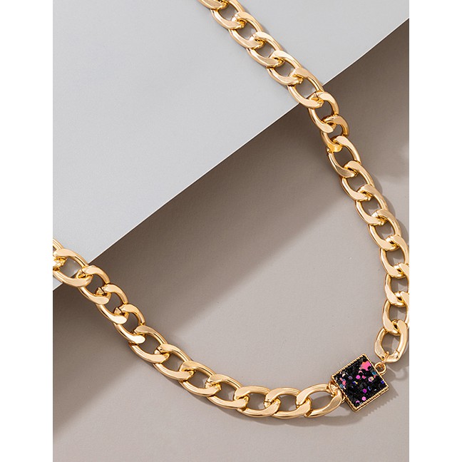 LRC Kalung Fashion Golden Diamond Thick Chain Alloy Square P75606