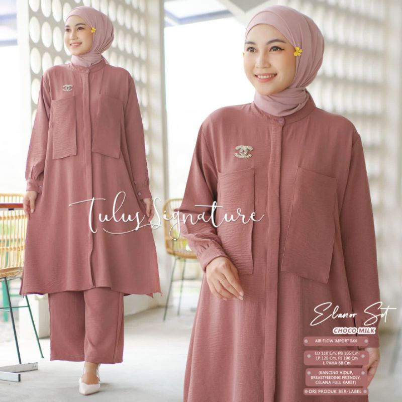 ELANOR SET BY TULUS SIGNATURE / ONE SET WANITA MUSLIMAH / Setelan polos airflow import kekinian ld 110