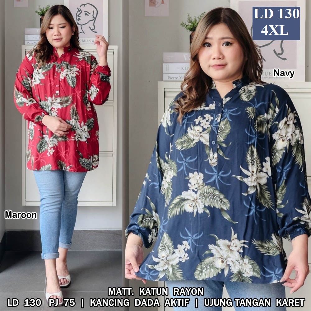 Terlaris Baju atasan Jumbo Oversized Blouse Wanita fit 3XL 4Xl Katun Rayon adem motif bunga cantik N