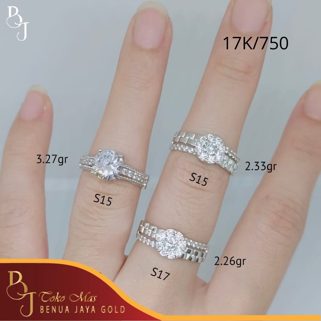 Cincin Fashion Solitaire Emas Putih 17K/750