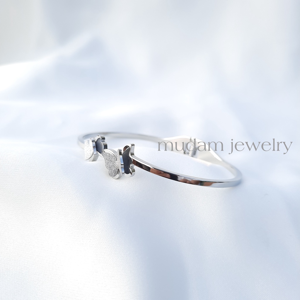 Gelang Bangle Titanium Dua Kupu-Kupu Tersedia Warna Rosegold, Gold dan Silver