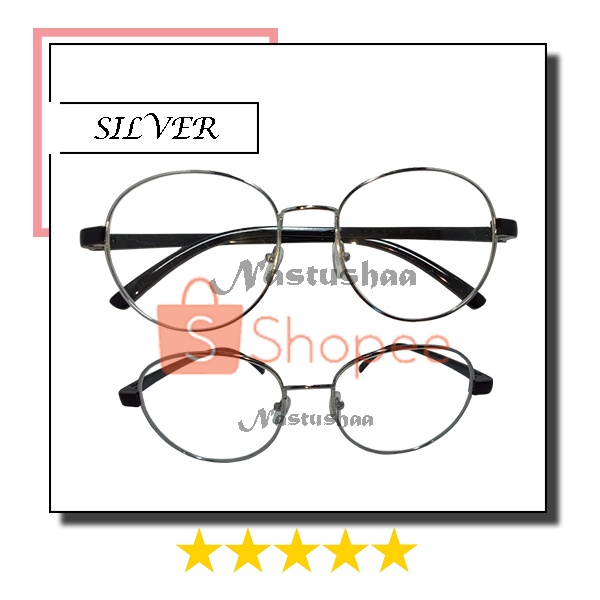 Kacamata Fashion Pria Wanita Bahan Besi High Quality Frame Model Oval Korea Kacamata Gaya Lensa Transparan NOCASE