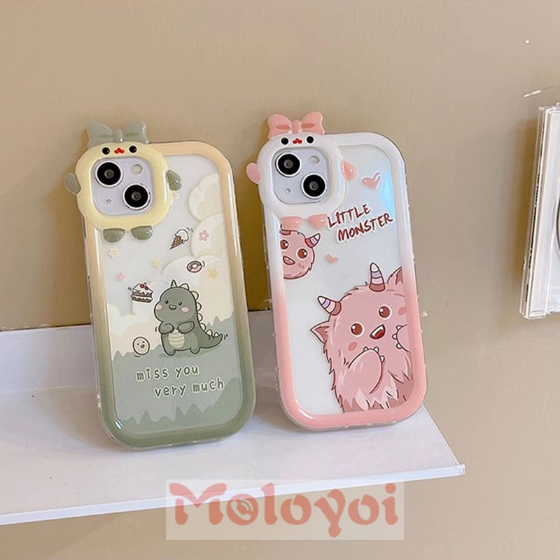 Soft Case TPU Motif Kartun Monster Dinosaurus 3D Untuk IPhone 6 6S 7 8 14 Plus XR 11 13 12 14 Pro MAX X XS MAX SE