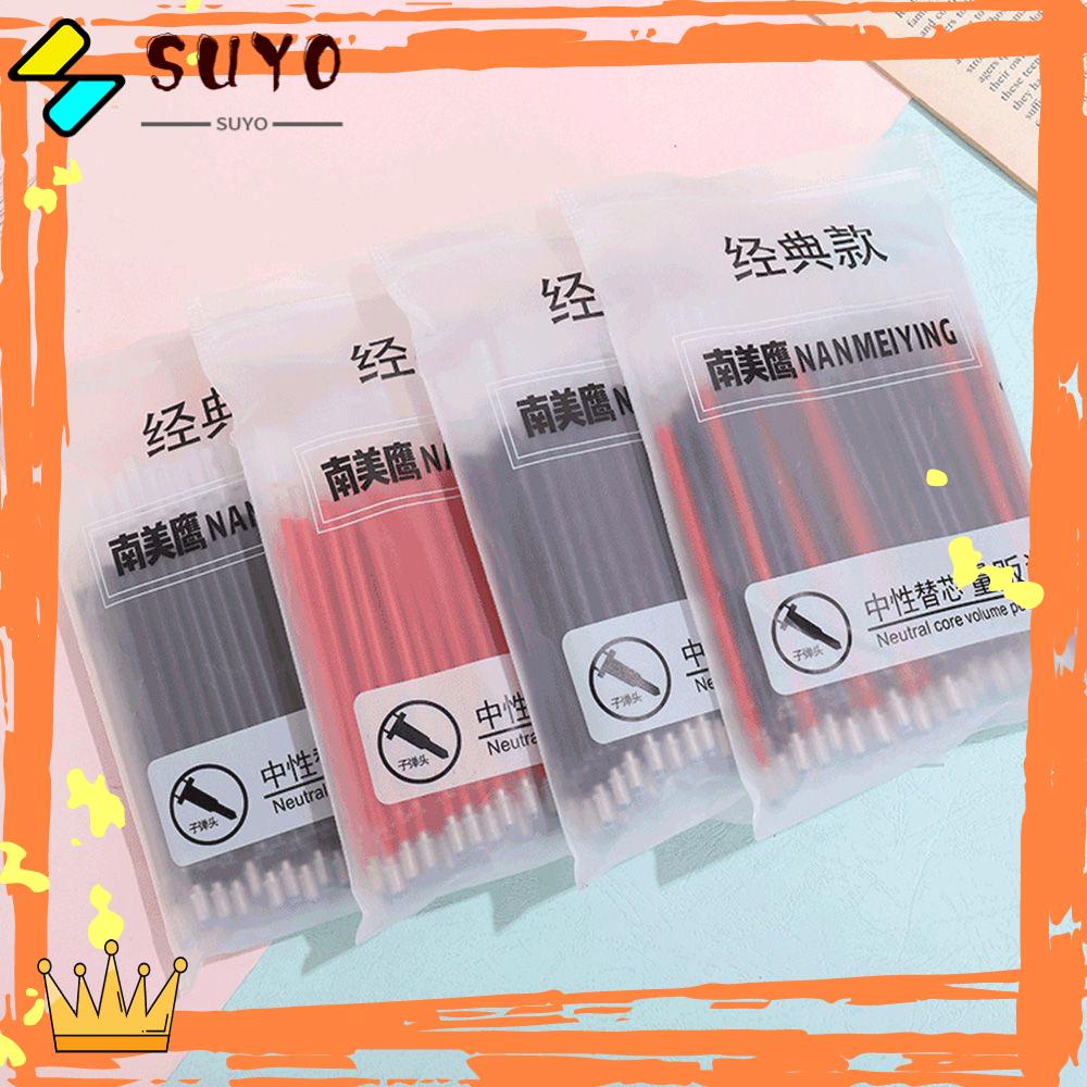 Suyo 20 / 50 / 100pcs / Lot Isi Ulang Pulpen Gel 0.5mm Tinta Hitam Bahan Plastik