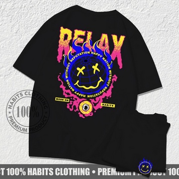 fourfashion Kaos Pria Kaos Distro EMOJI RELAX LOGO DB Black HC027