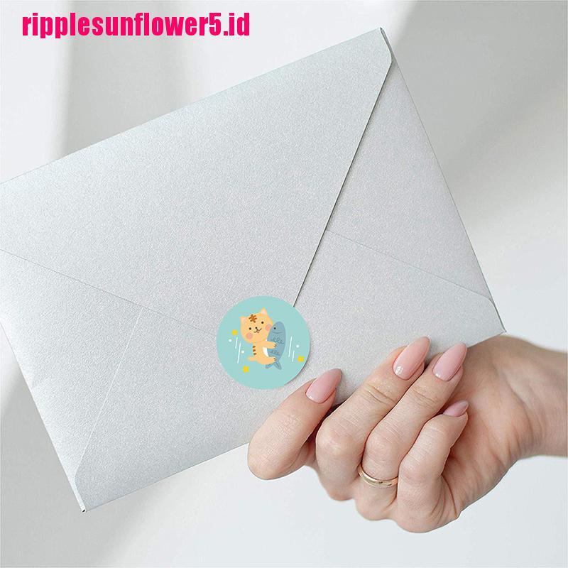 500pcs Stempel Bulat Motif Kartun Hewan Kucing Thank You