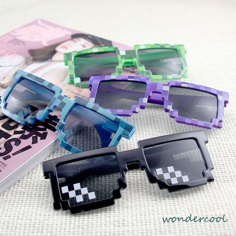 Retro Pixel Lattice Kacamata Mosaik Sunglass Kepribadian Kacamata Tren Kreatif-Won