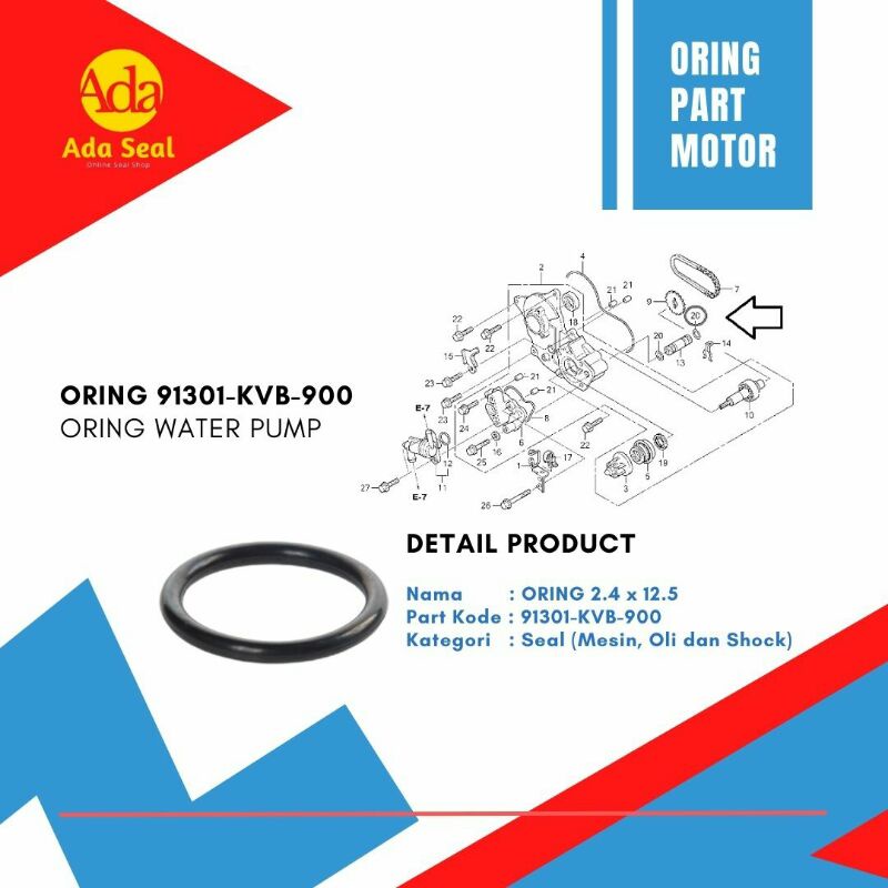 Oring Water Pump (Oring Pompa Radiator) Code Part : 91301-KVB-900 Oring 12.5 x 2.4 untuk Vario CW 11