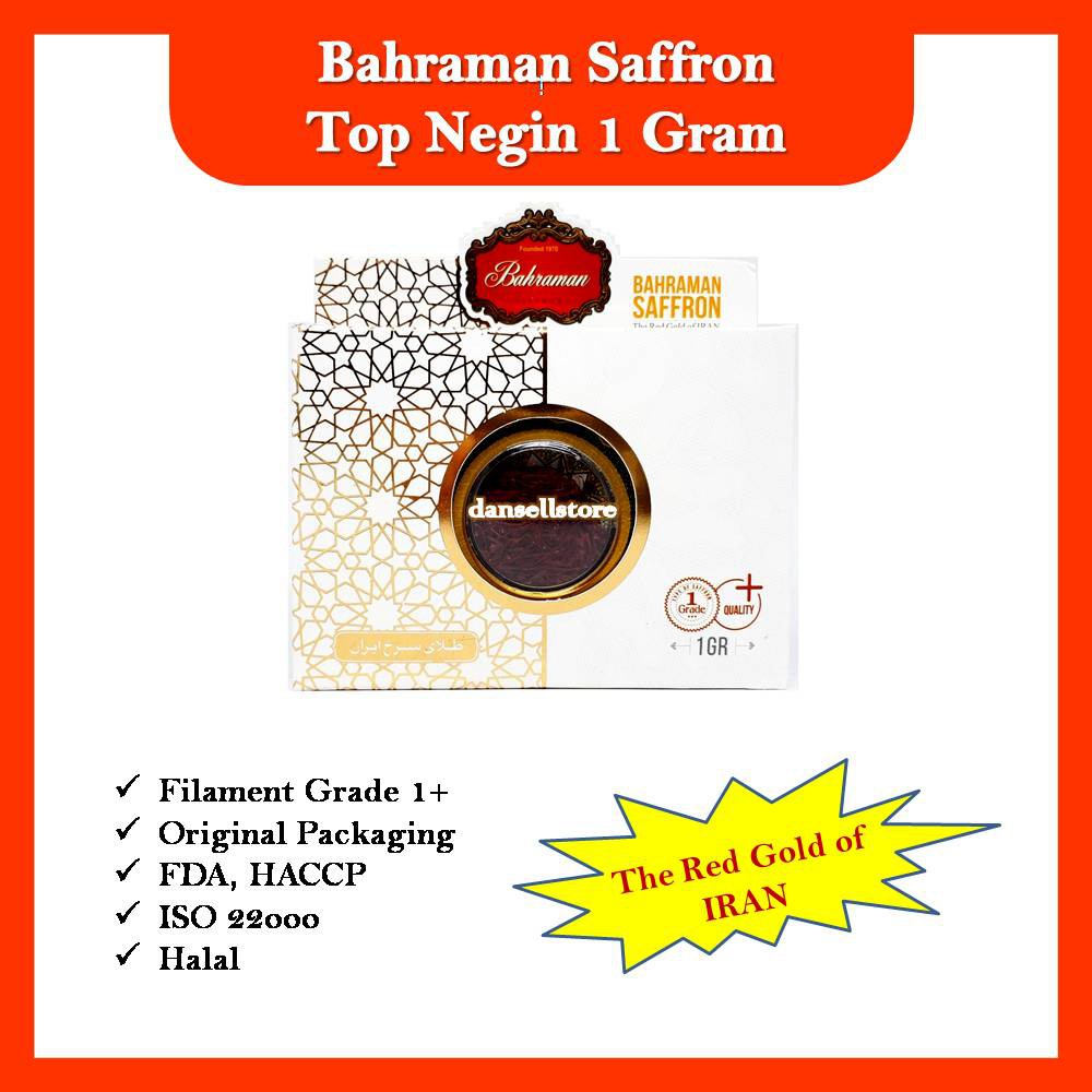 Bahraman Saffron 1 gram Top Negin Grade 1+ Original The Red Gold Iran Turki Super Bunga Safron Full