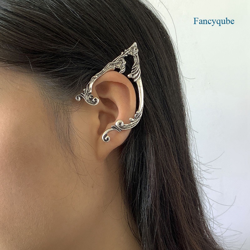 Fancyqube 1pc Anting Klip Telinga Tanpa Tindik Warna Silver Gaya Punk Untuk Wanita