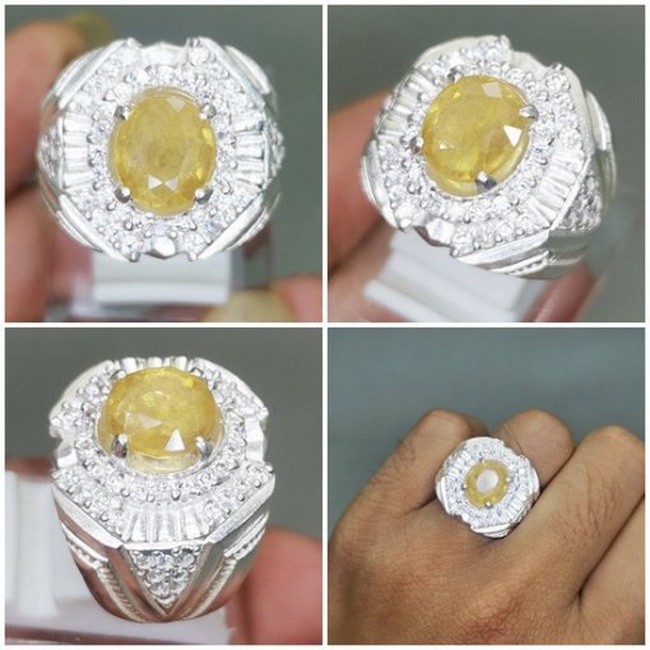 Cincin Batu Akik Yakut Safir Kuning Asli Ring Perak Kode 2355