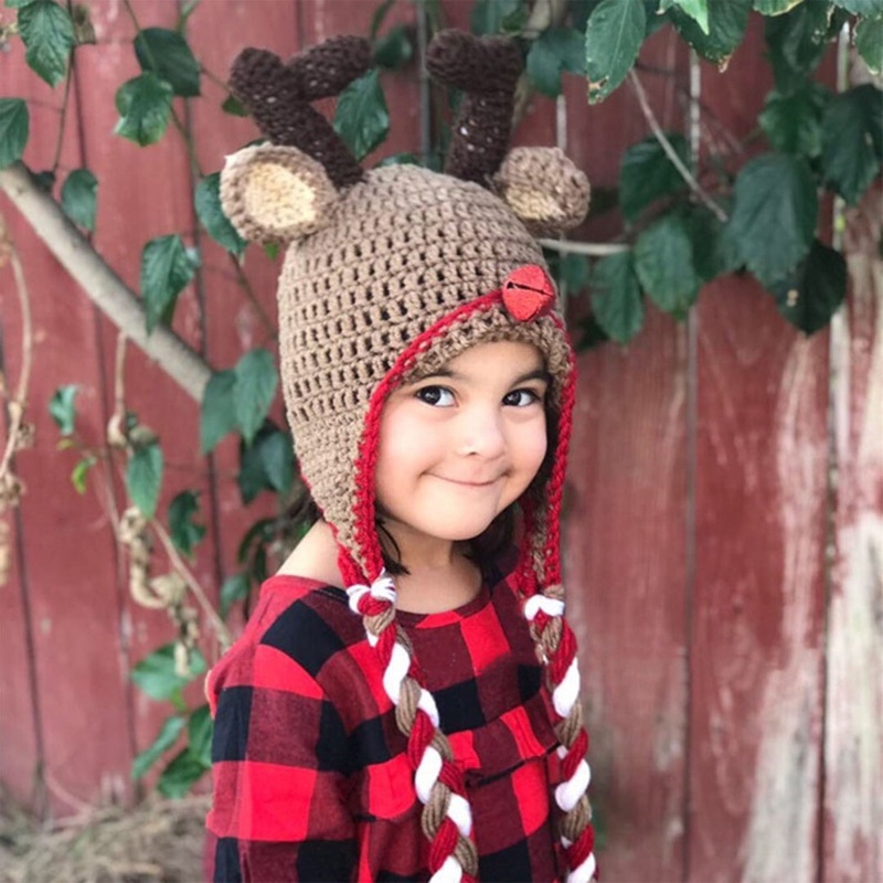 Zzz Topi Kupluk Rajut Anak Laki-Laki / Perempuan Desain Rusa Kartun Anti Angin Untuk Natal / Outdoor