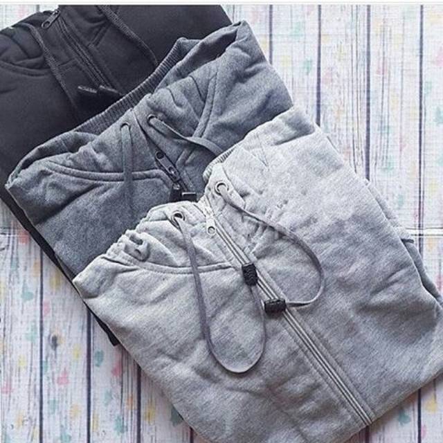 Jaket Sweater Polos Pria Wanita Hoodie ZIPPER Abu Misty Disrto murah