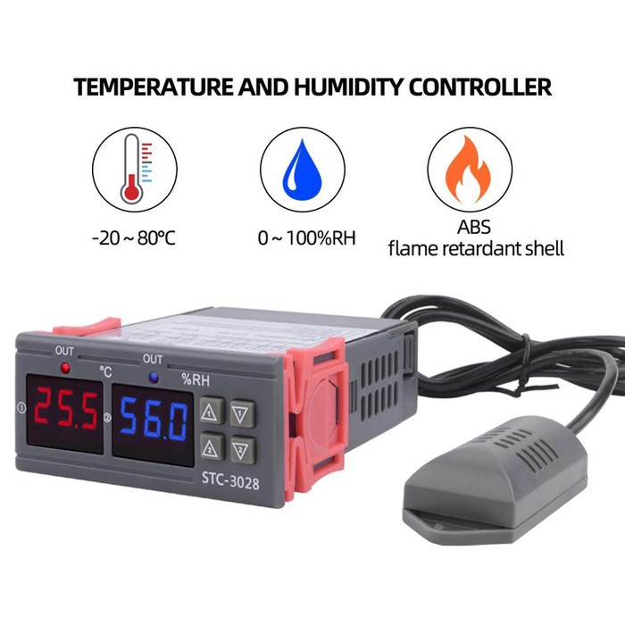 STC-3028 220V Thermostat Hygrostat Pengatur Suhu Dan Kelembaban