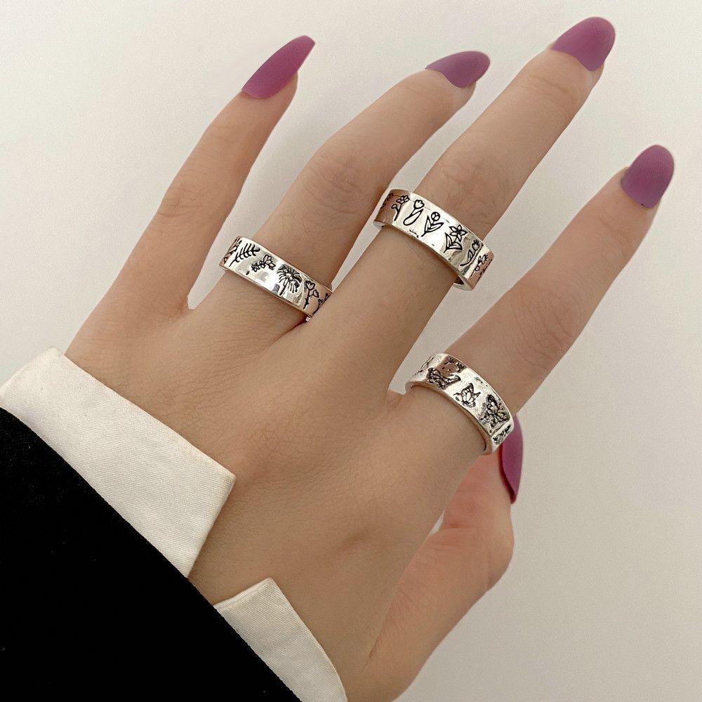 Lily Butterfly Ring Set Hadiah Hiasan Tangan Bohemian Gaya Korea Wanita Perhiasan