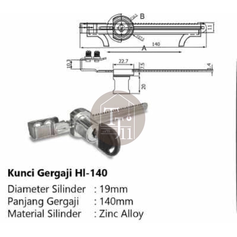 KUNCI KACA LACI ETALASE SLIDING GERIGI GERGAJI GRAJI - HUBEN HL140 HL140 HL-140