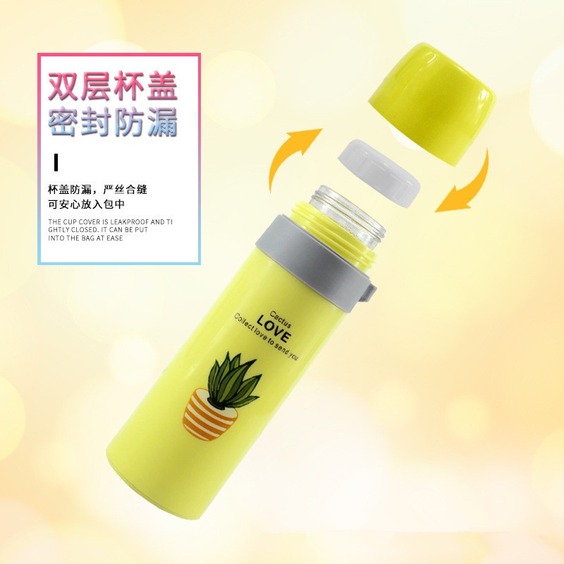 Botol Minum Termos Motif Kaktus Bahan Kaca 500ML pake Dus _PINK