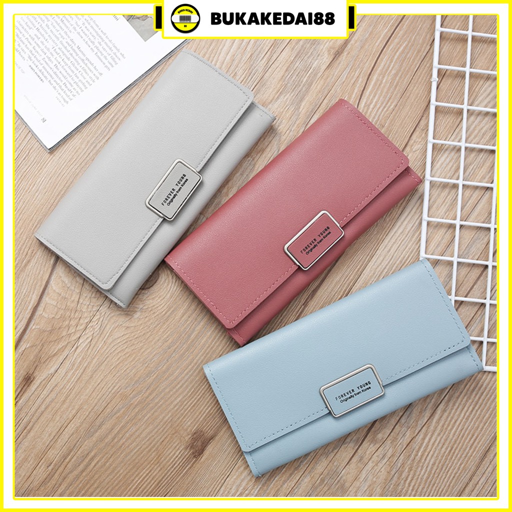Bukakedai88 Dompet Panjang Wanita FOREVER YOUNG Polos IMPORT KOREA PL59