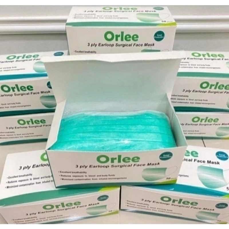 Masker Medis Bedah Surgical Mask ORLEE (Emboss) Hijau Ijin KEMENKES Earloop 3 ply Isi 50 | 25 ORI YA