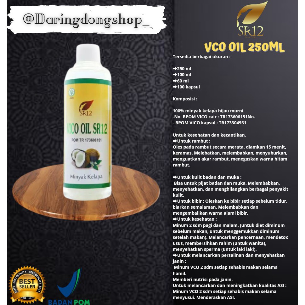 [COD] VCO SR12 250ml | VICO SR 12 | Virgin Coconut Oil | Minyak kelapa Terlaris