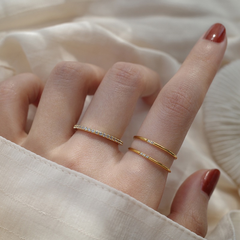 Perhiasan Cincin Jari Wanita Model Tipis Minimalis Bahan Cubic Zircon Serbaguna Untuk Pernikahan