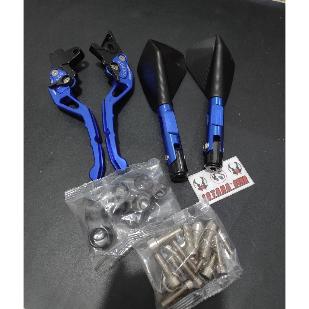 Handle rem full cnc model sisik untuk Beat karbu dan Vario karbu PLUS Spion Tomok v2 blue