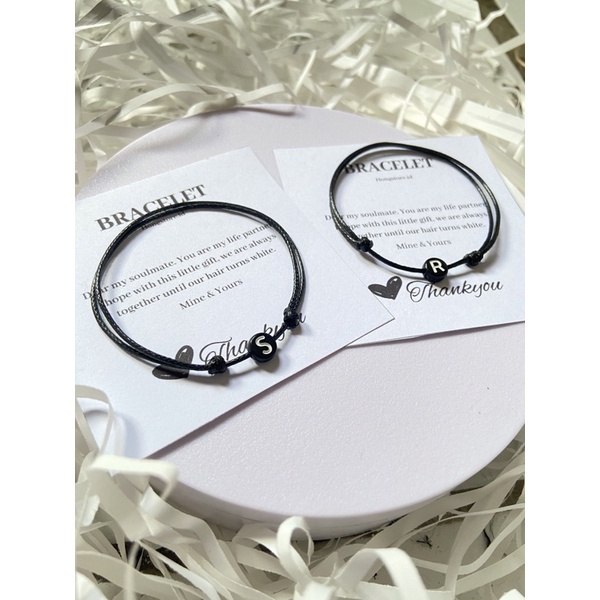 GELANG INISIAL NAMA HURUF BULAT TALI 1MM ANTI AIR INITIAL BRACELET HITAM