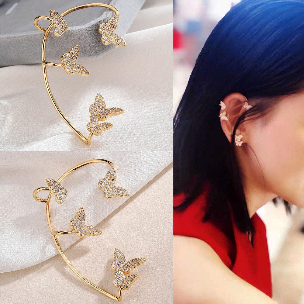 Lily Butterfly Ear Cuff Wanita Fashion Tanpa Tindik Zirkon Tindik Palsu