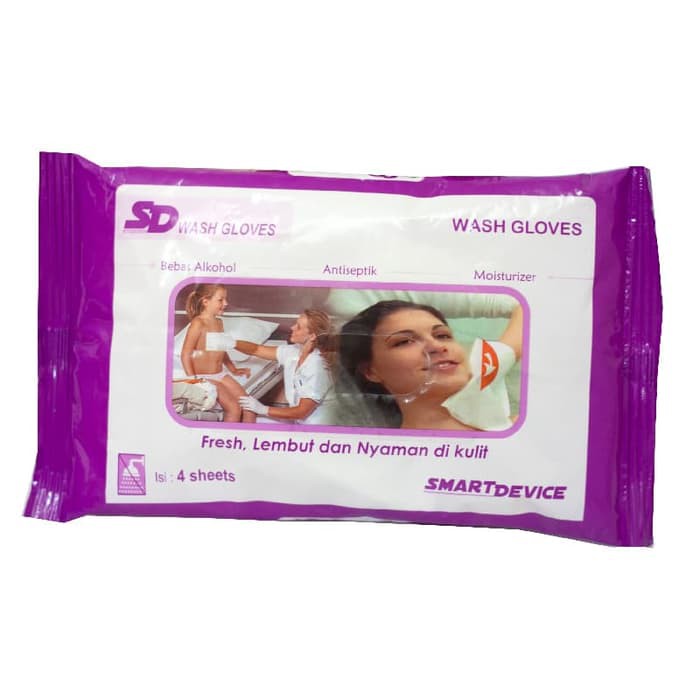 SD WASH GLOVES ISI 4 PCS SMART DEVICE WASLAP TISU BASAH ANTISEPTIK WASHLAP SD