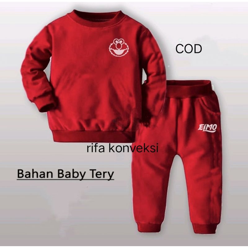 Baju/kaos anak(COD) setelan joger anak sablon elmo putih 1-6tahun (S,M,L,XL,XXL,3XL)