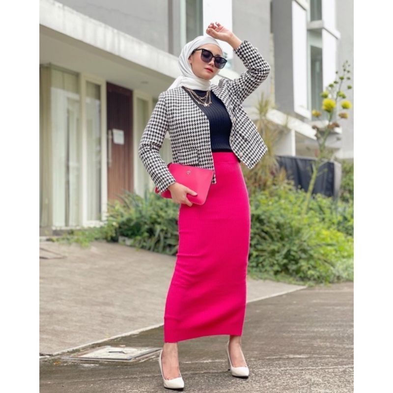 Rok Span Knitted / Rok Rajut Span fuchia Tebal / Rok Rajut Panjang Premium