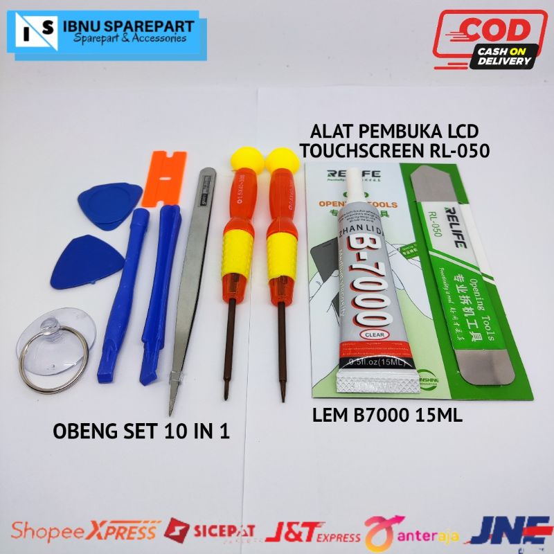 OBENG SET HP 10 IN 1 + LEM B7000 15ML + PEMBUKA LCD TOUCHSCREEN RL-050 OPENING TOOLS SERVIS HP