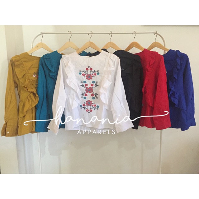 Flare Zara bordir embroidered embroidery murah top blouse