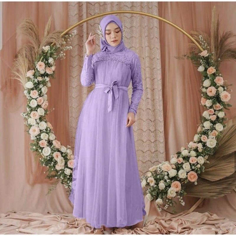 Alesha Fidella Maxi Dress  M - L - XL - XXL /  Gamis Kondangan / Gamis Bridesmaid/ Velvet Tebal Mix Brukat-2