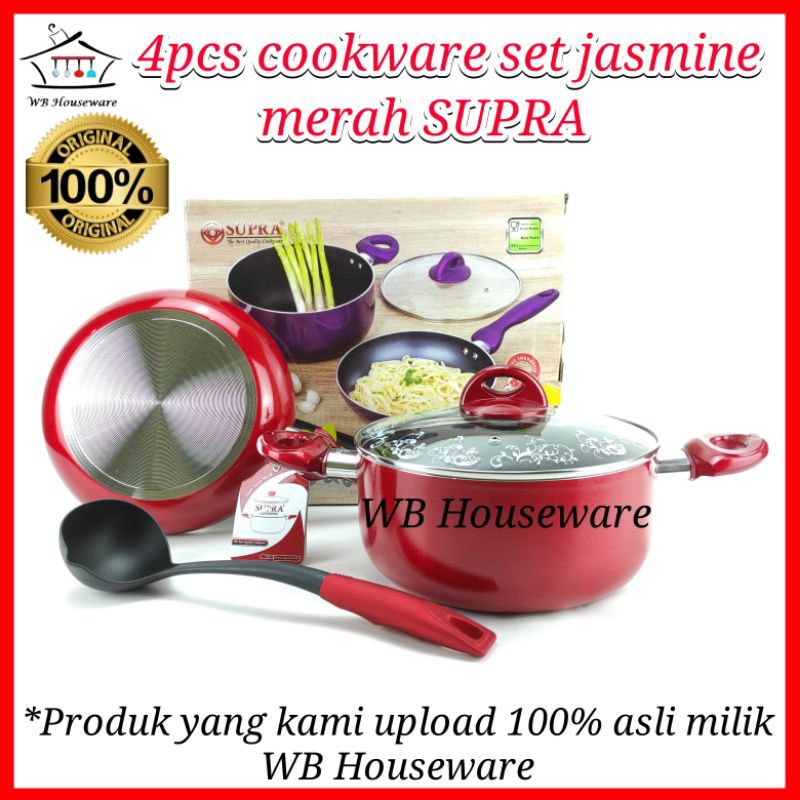 SUPRA 4pcs panci set jasmine series warna merah anti lengket / wajan masak rebus tumis goreng / cook