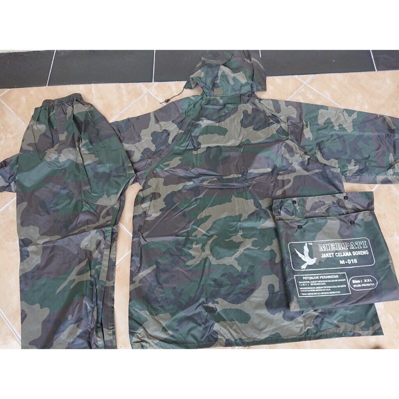 Jas Hujan Setelan Jaket Celana Merpati Doreng M-018/Jas Hujan Bahan 100% Nylon Polyster Tebal(MURAH) CAMO/ARMY/TENTARA