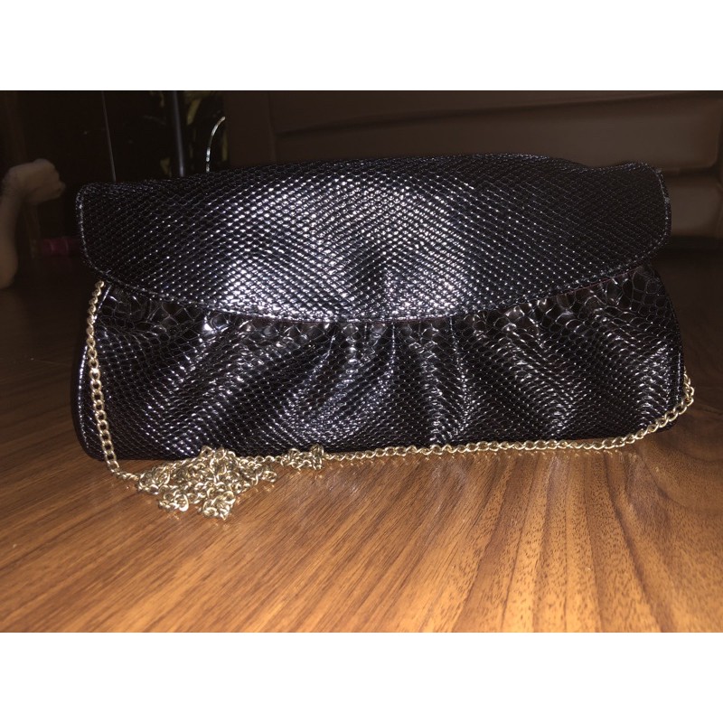 Tas Pesta Clutch Dan Sling Motif Kulit Croco Hitam