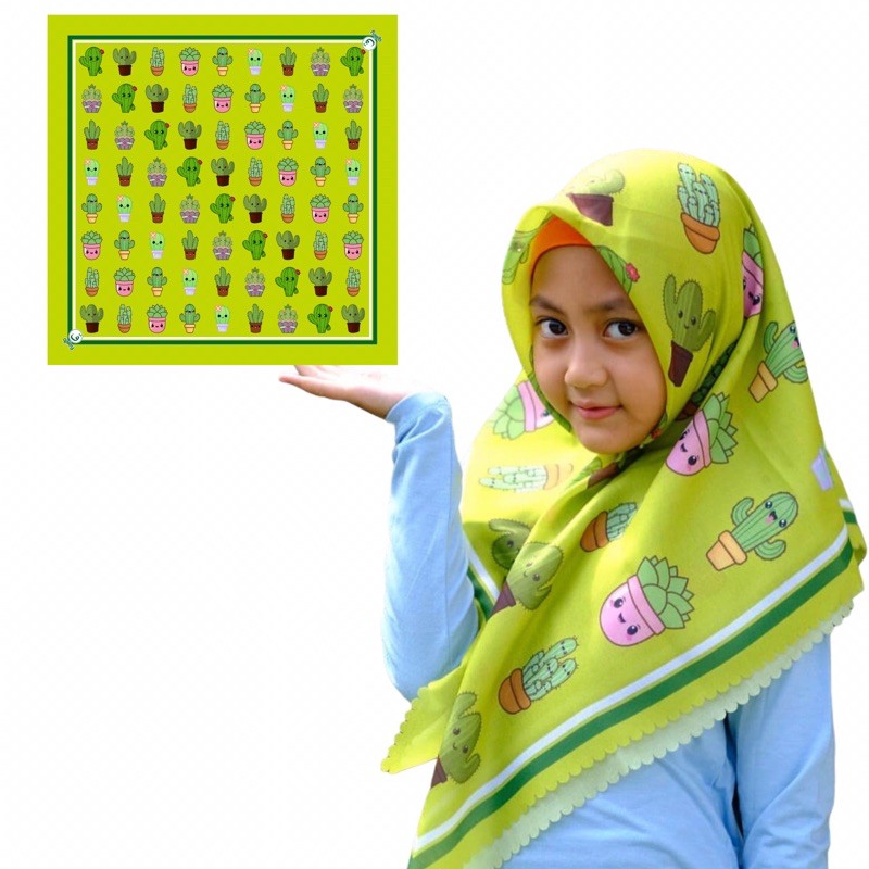 VOAL PRINTING ANAK MOTIF KAKTUS LUCU / HIJAB ANAK MOTIF KAKTUS LUCU / JILBAB ANAK KARAKTER