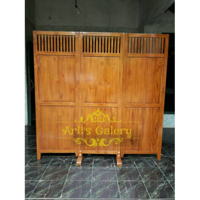 Penyekat ruangan sketsel minimalis kayu jati furniture jepara