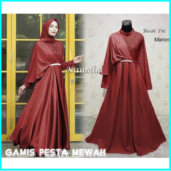 BAJU GAMIS WARNA MAROON TERBARU GAMIS WANITA TERBARU KAMELIA