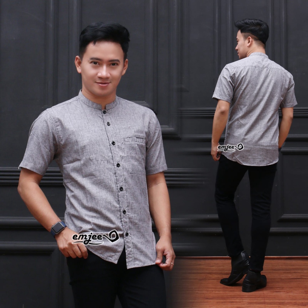 EMJEE Baju Koko Pria Dewasa Lengan Pendek Baju Koko Polos Baju Muslim Polos Madinah Baju Koko Pendek