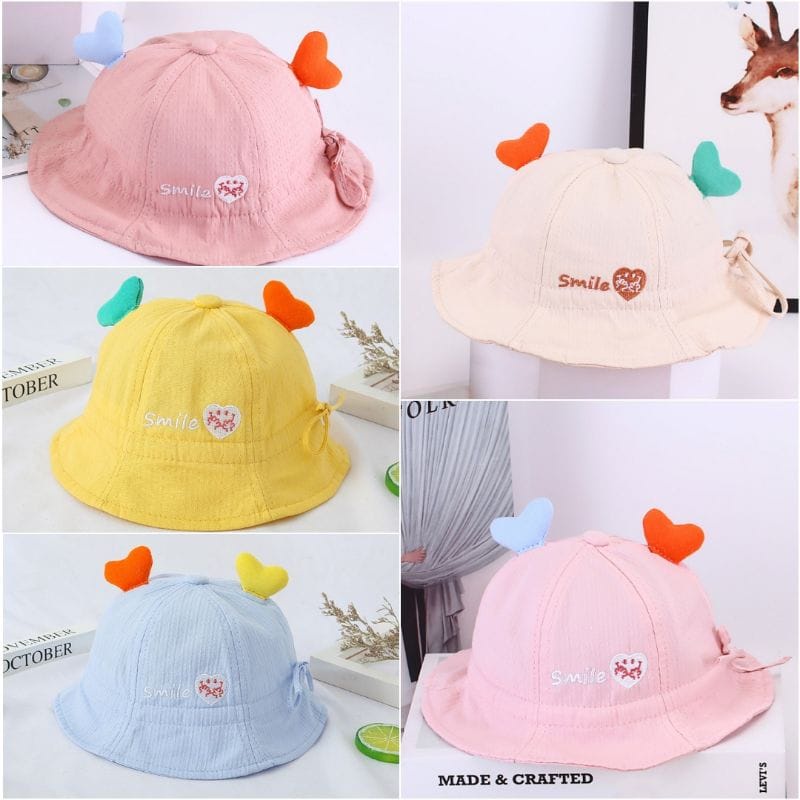 Topi Bucket Smile Love 1-4 Tahun Topi Bucket Heart Smile Anak Perempuan High Quality CBKS VC